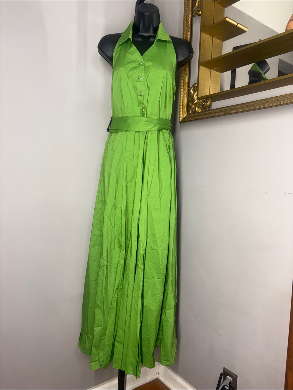 NEW New York & Company Medium Green Halter Maxi Dress NWT
